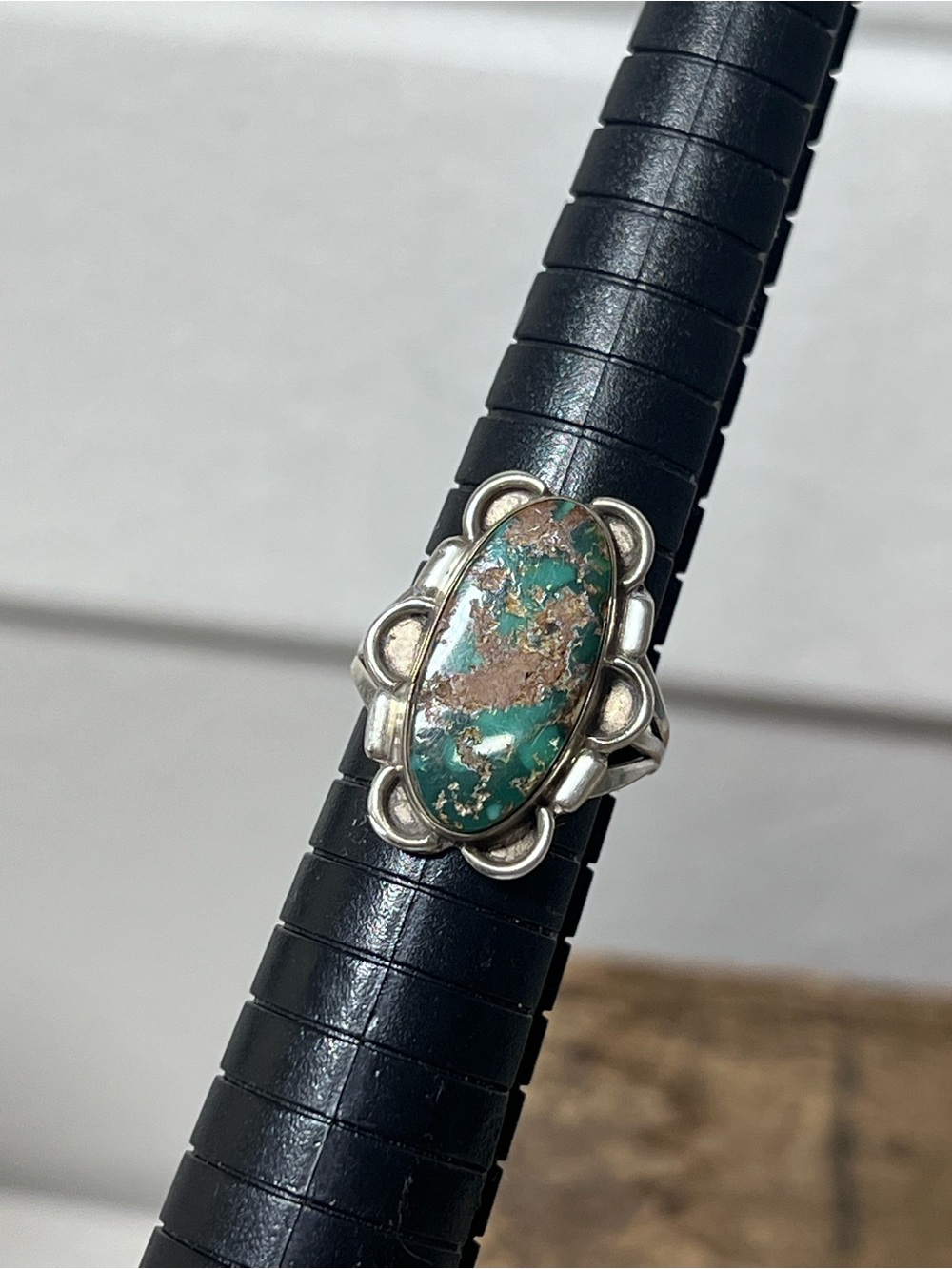 Native American Sterling Silver Turquoise Statement Ring size 6.25